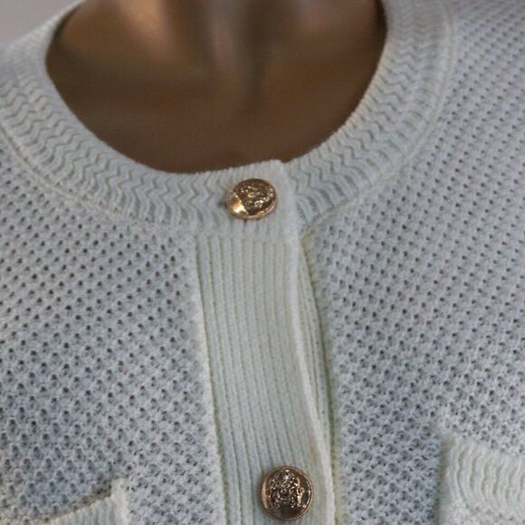 Pretty Garden Ivory Cardigan Sz XL Short Sleeve Golden Buttons New No Tags - Picture 8 of 12